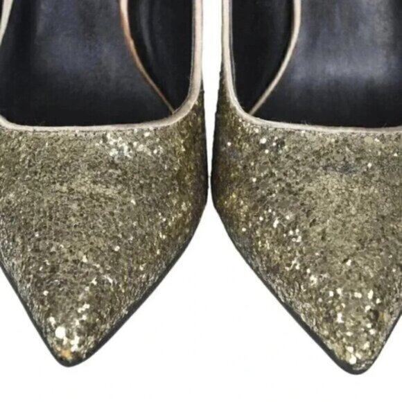 Le Chateau Gold Sequin Heels Sparkly Closed Toe Size 7 - Picture 4 of 12